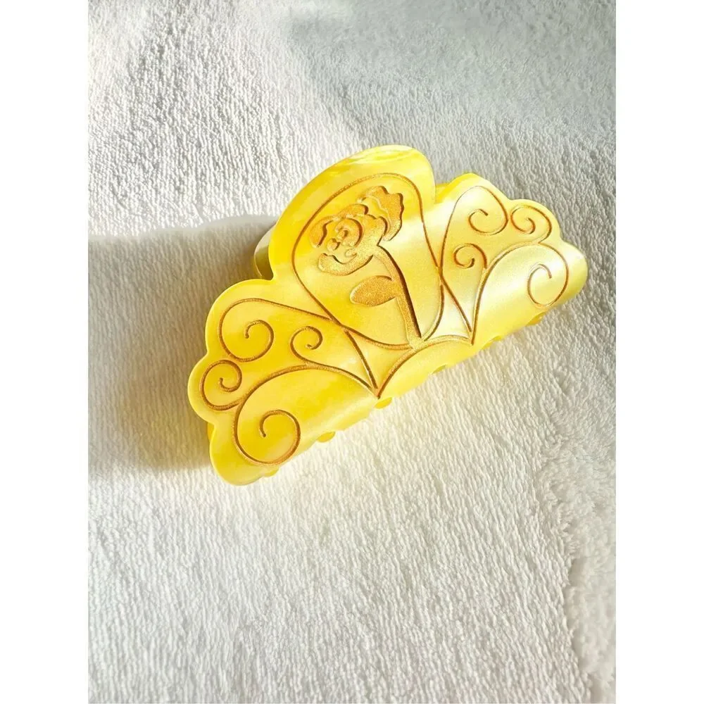Beauty and the beast yellow Belle hair claw with rose detail